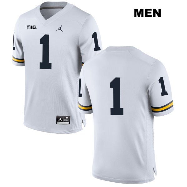 Men's NCAA Michigan Wolverines Kekoa Crawford #1 No Name White Jordan Brand Authentic Stitched Football College Jersey WZ25L41PH